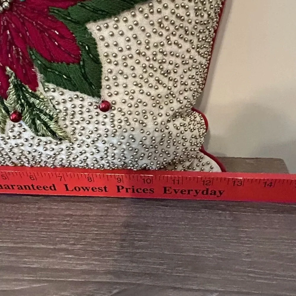 Christmas decor 2 12” Poinsettia Beaded Sequin Sewn throw pillows With‎ Zippers